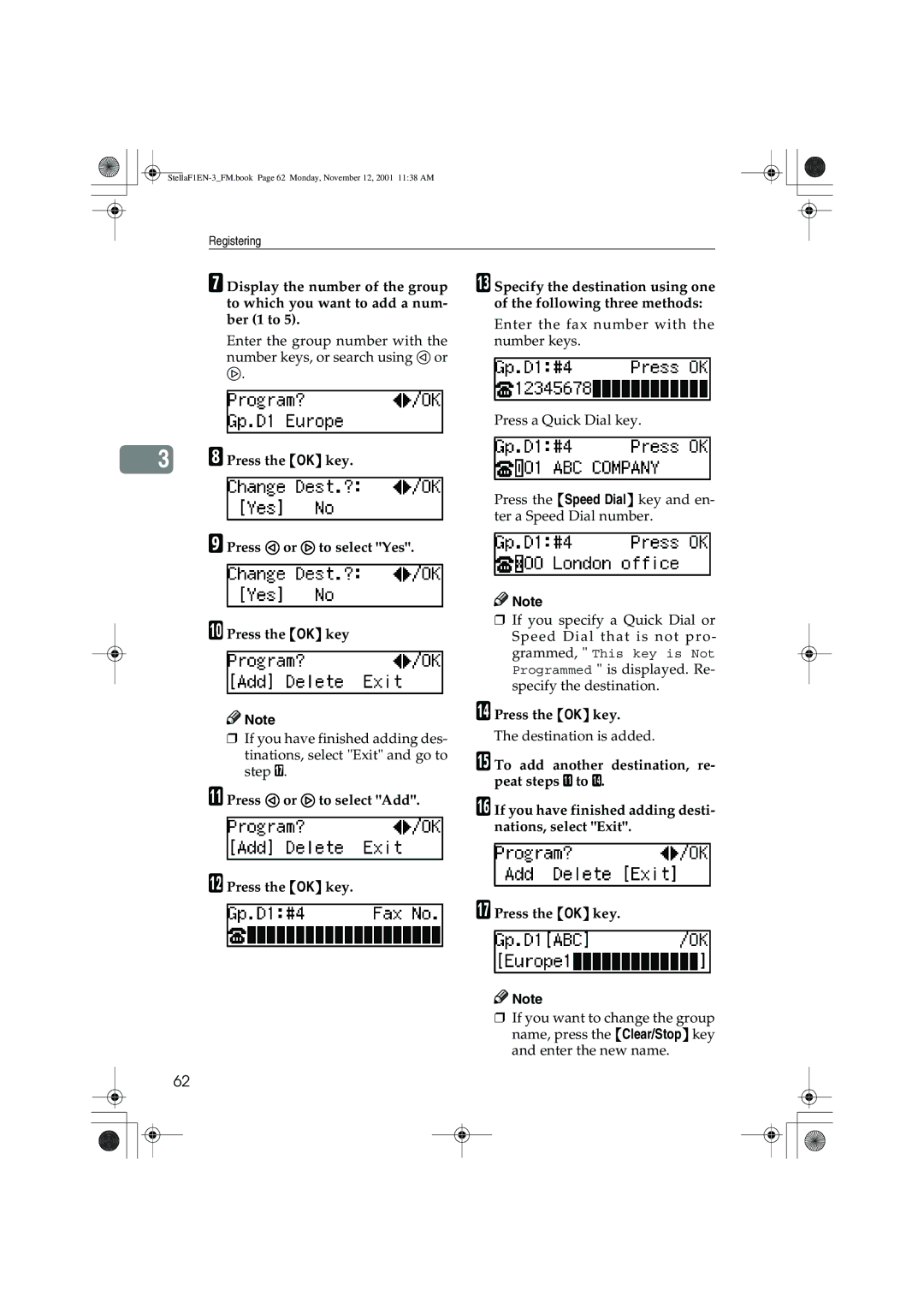 Savin LF310, F9103, 3725, 3310L manual Press the OK key Press 0 or 1 to select Yes 