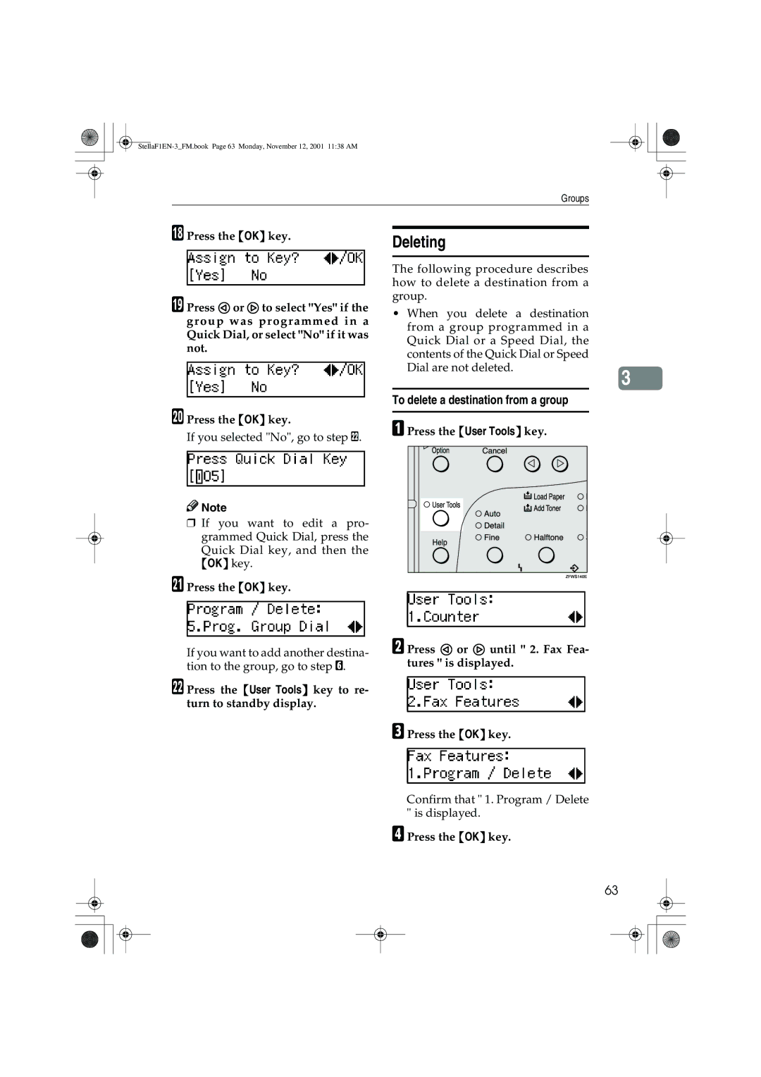 Savin F9103, LF310, 3725, 3310L manual Deleting, To delete a destination from a group 