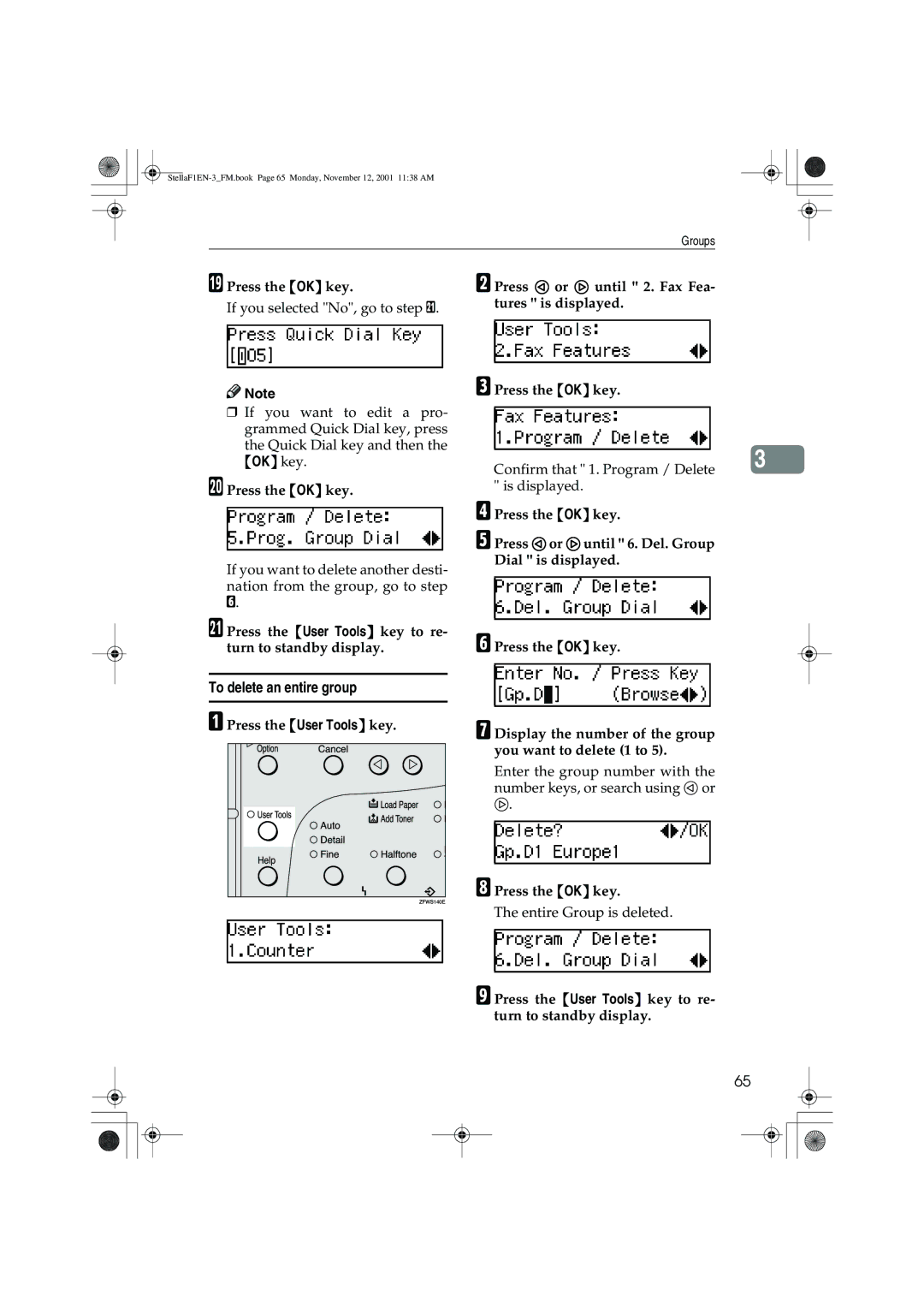 Savin 3310L, LF310, F9103, 3725 manual To delete an entire group 