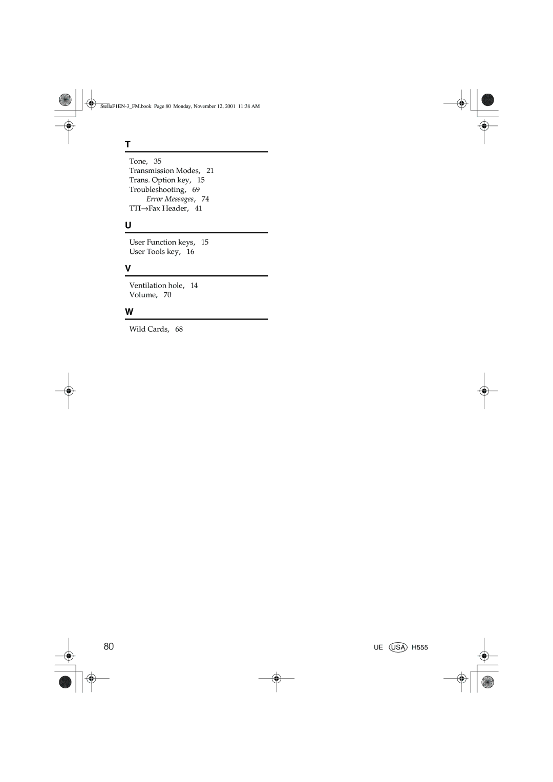 Savin 3725, LF310, F9103, 3310L manual Error Messages, 74 TTI→Fax Header 