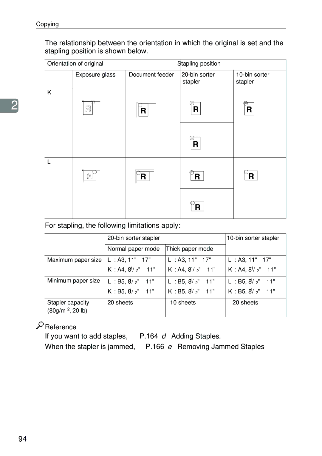 Savin SDC326 manual For stapling, the following limitations apply 