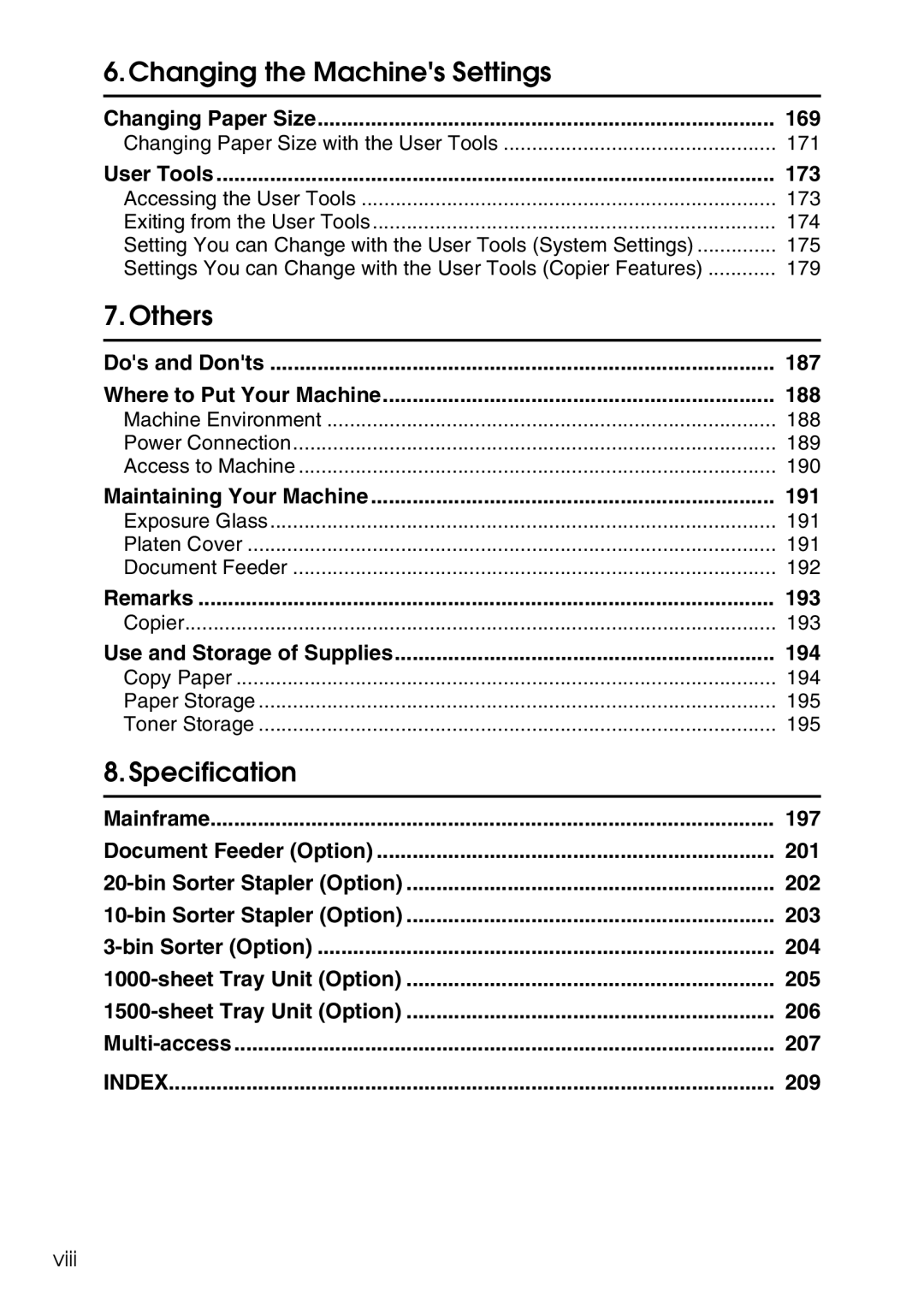 Savin SDC326 manual 169, 173, 187, 188, 191, 193, 194, 197, 201, 202, 203, 204, 205, 206, 207, 209 