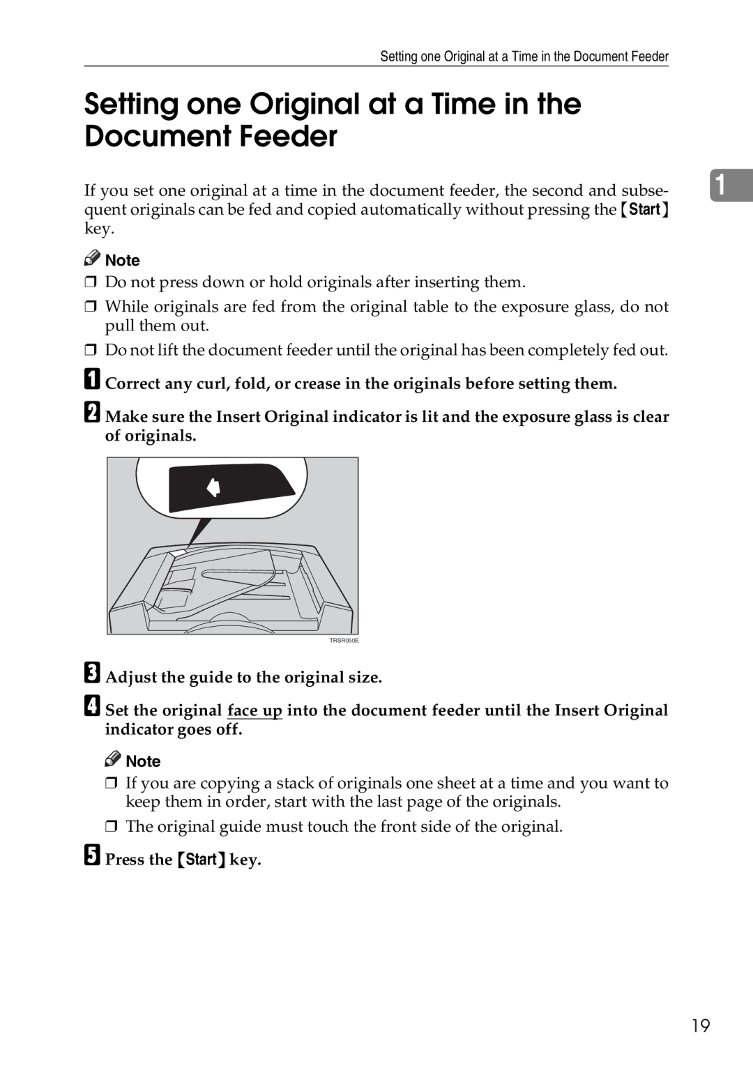 Savin SDC326 manual Setting one Original at a Time Document Feeder 