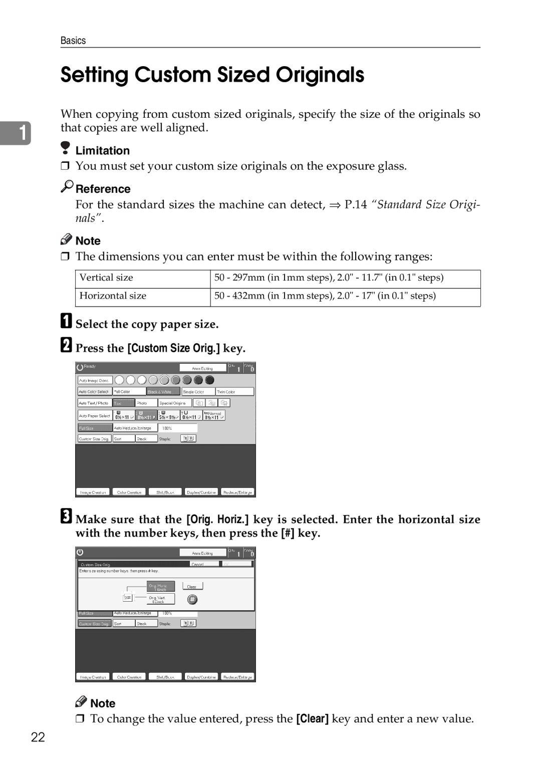 Savin SDC326 manual Setting Custom Sized Originals, Press the Custom Size Orig. key 