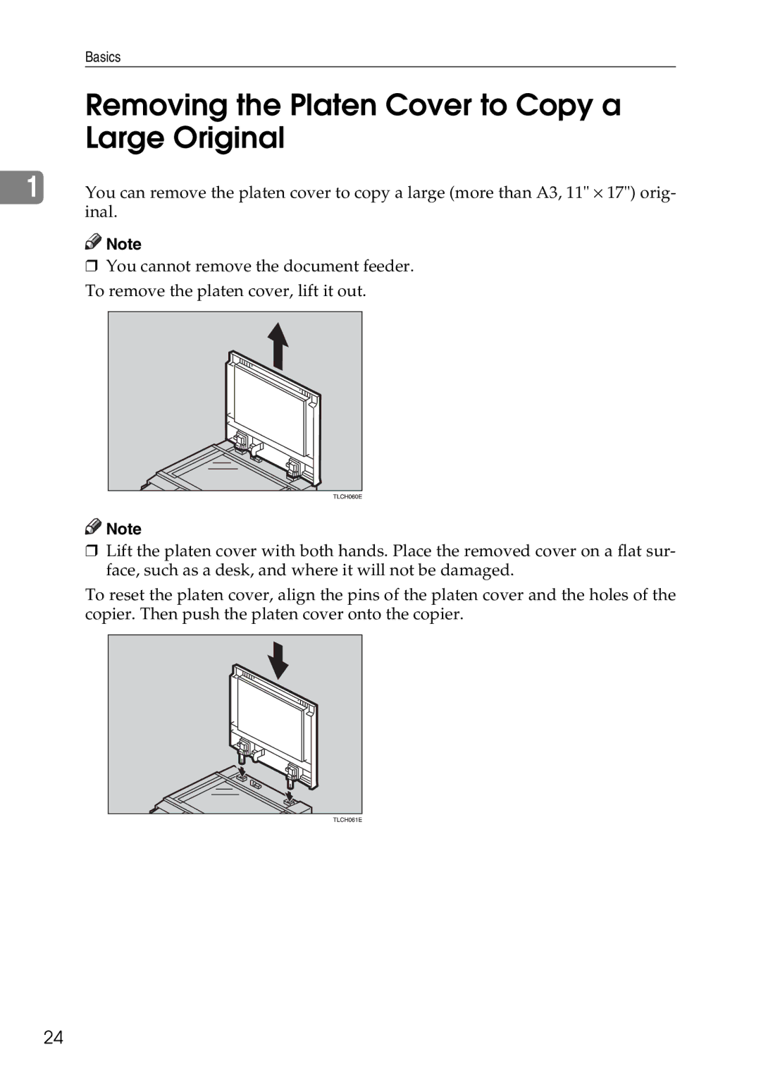 Savin SDC326 manual Removing the Platen Cover to Copy a Large Original 