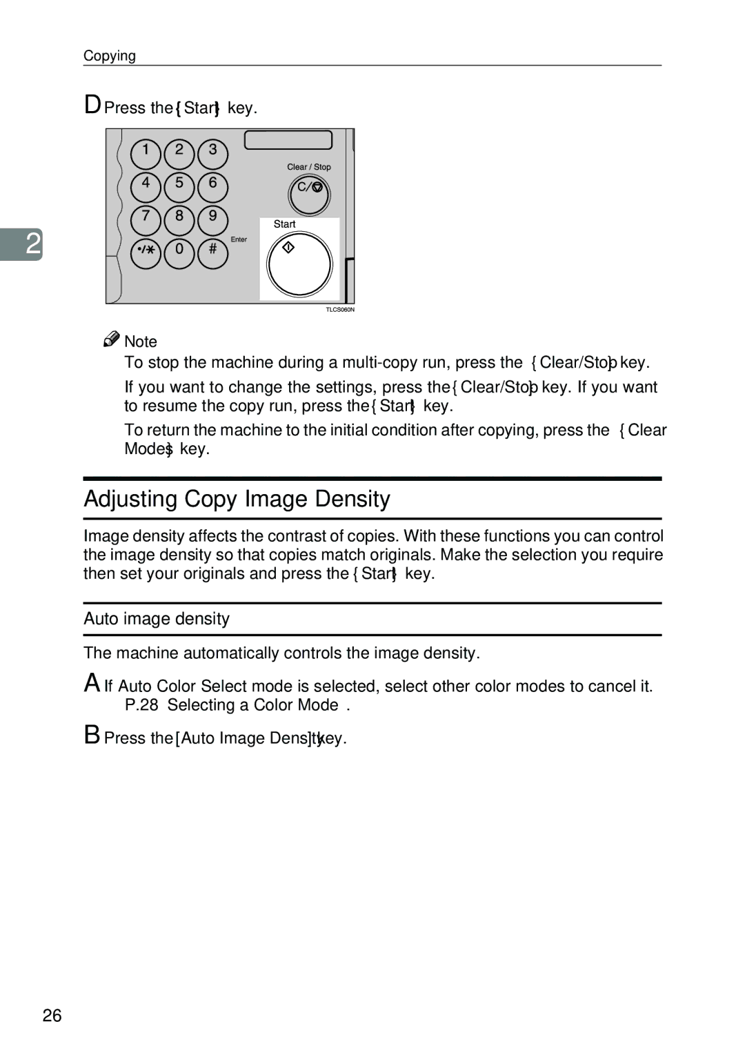 Savin SDC326 manual Adjusting Copy Image Density, Auto image density, Press the Auto Image Density key 