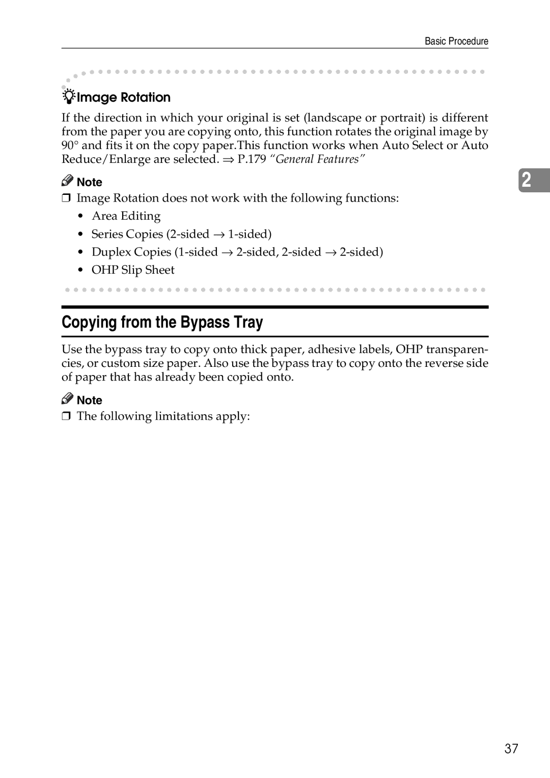 Savin SDC326 manual Copying from the Bypass Tray, Image Rotation 