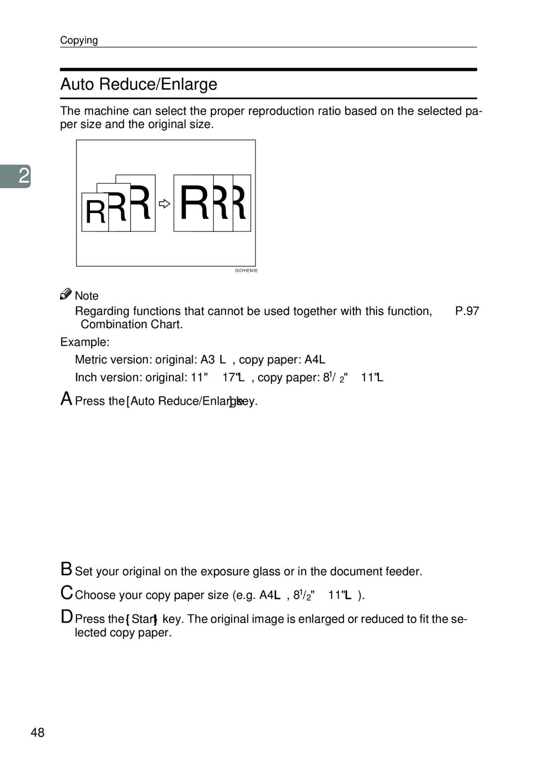 Savin SDC326 manual Press the Auto Reduce/Enlarge key 