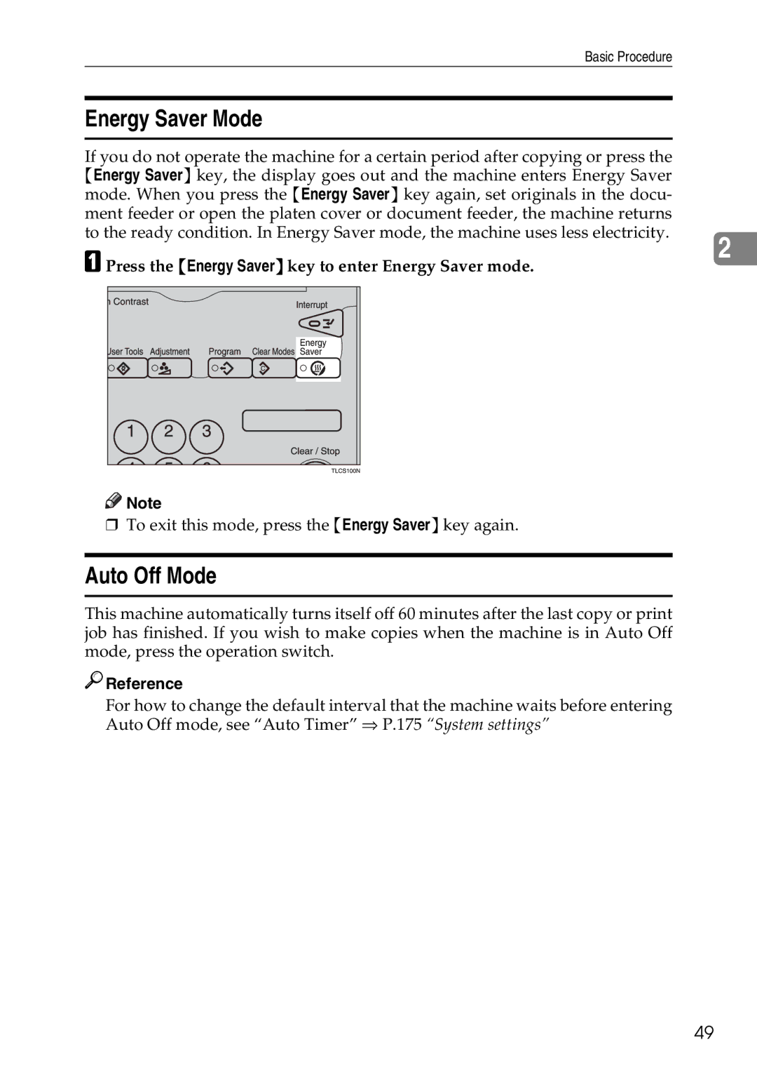 Savin SDC326 manual Energy Saver Mode, Auto Off Mode 