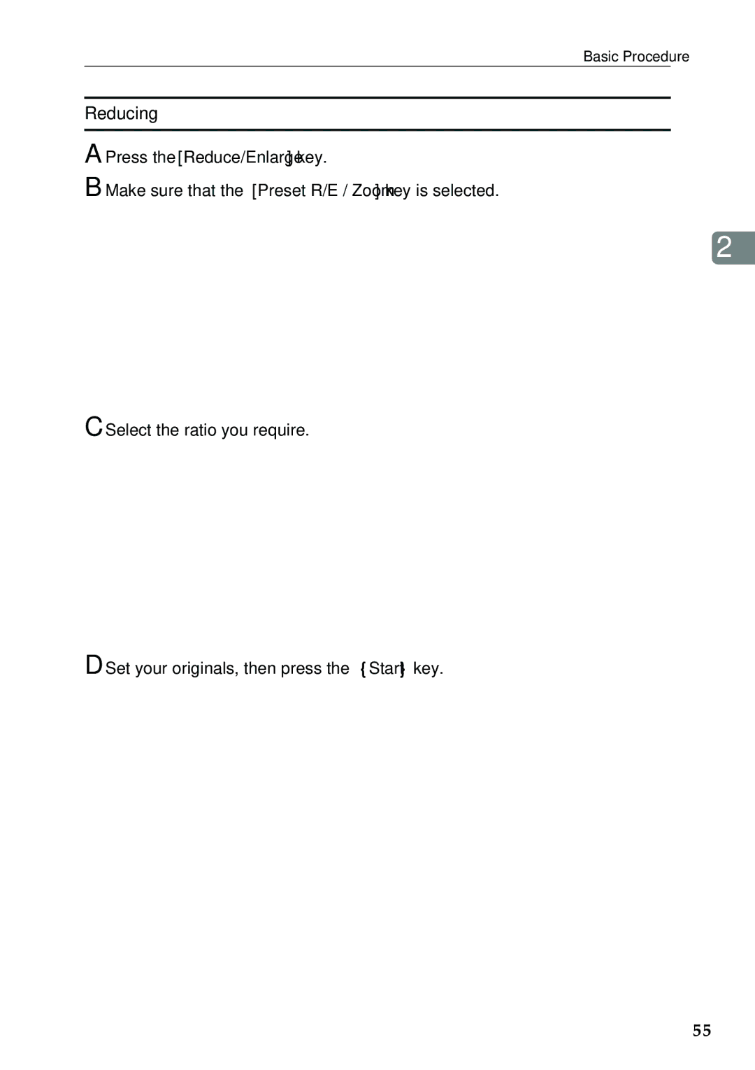 Savin SDC326 manual Reducing, Press the Reduce/Enlarge key 