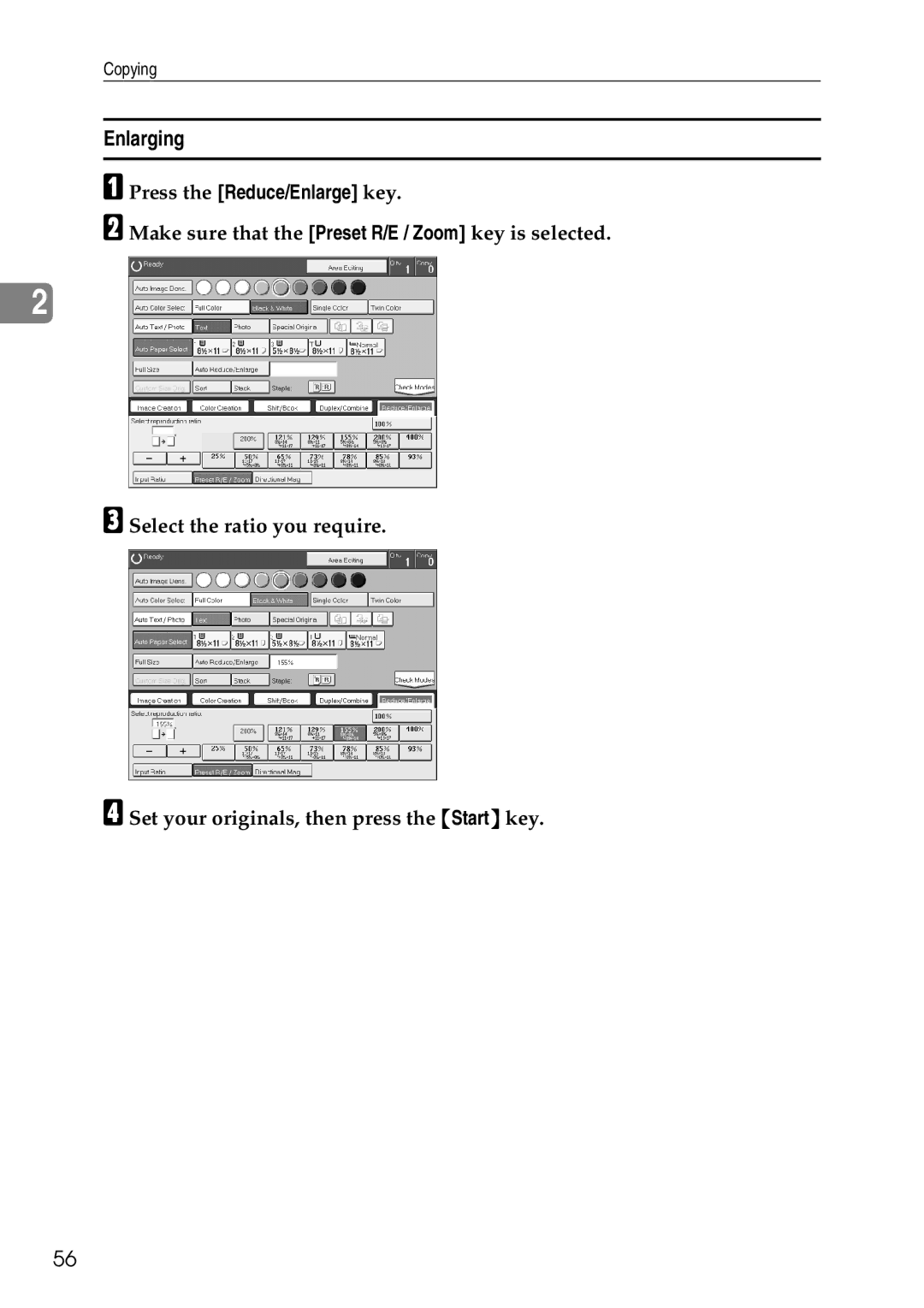 Savin SDC326 manual Enlarging 