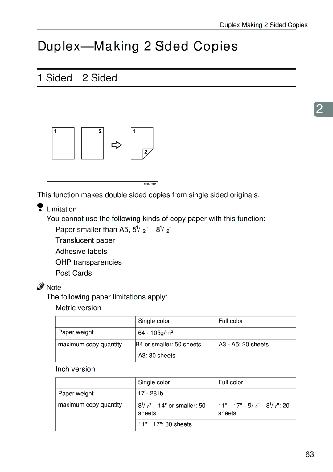 Savin SDC326 manual Duplex-Making 2 Sided Copies, Sided → 2 Sided 