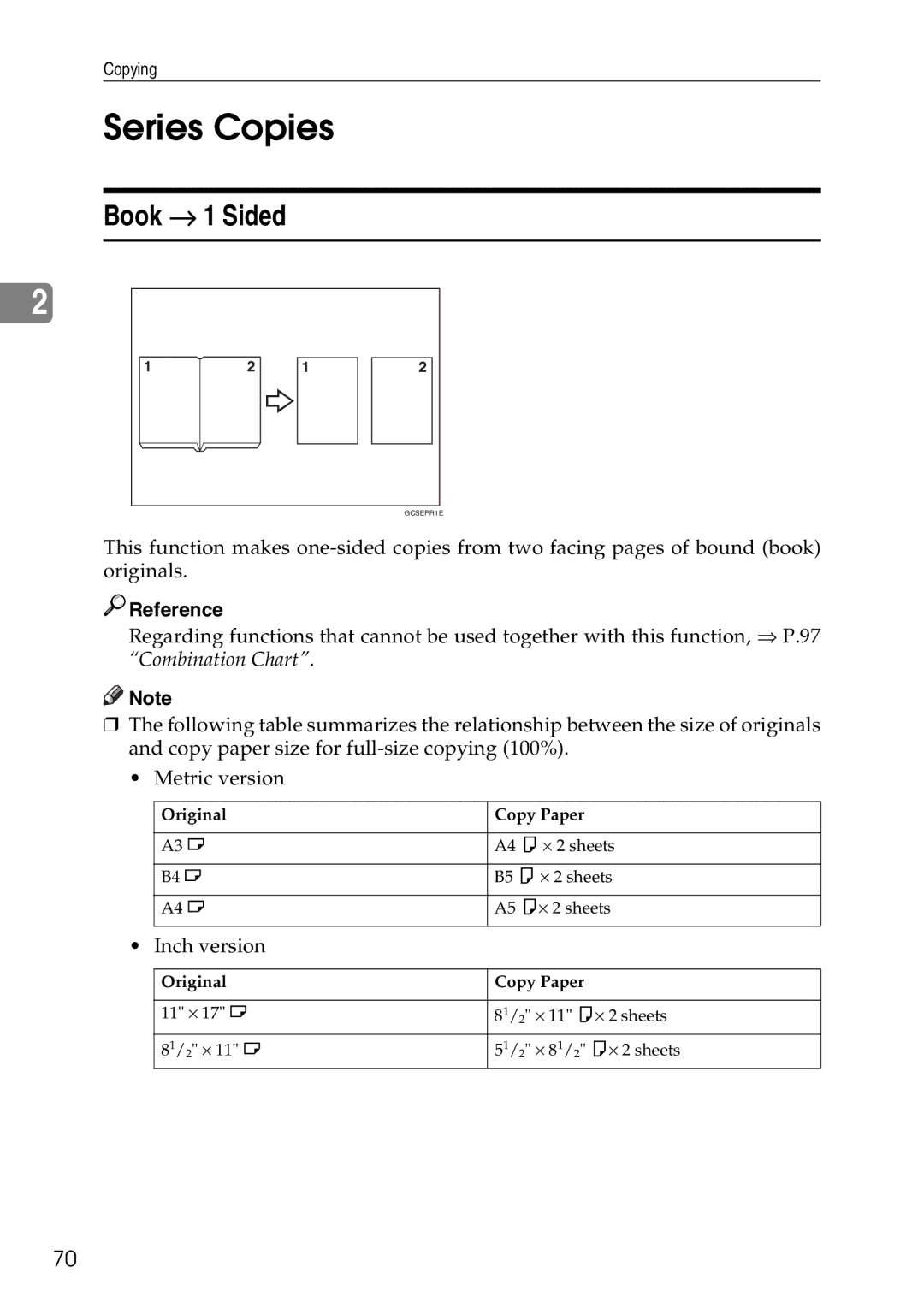 Savin SDC326 manual Series Copies, Book → 1 Sided 