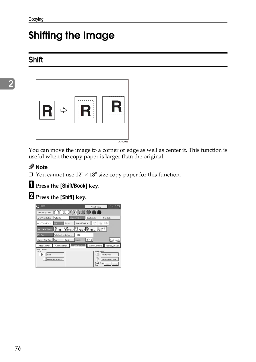 Savin SDC326 manual Shifting the Image 