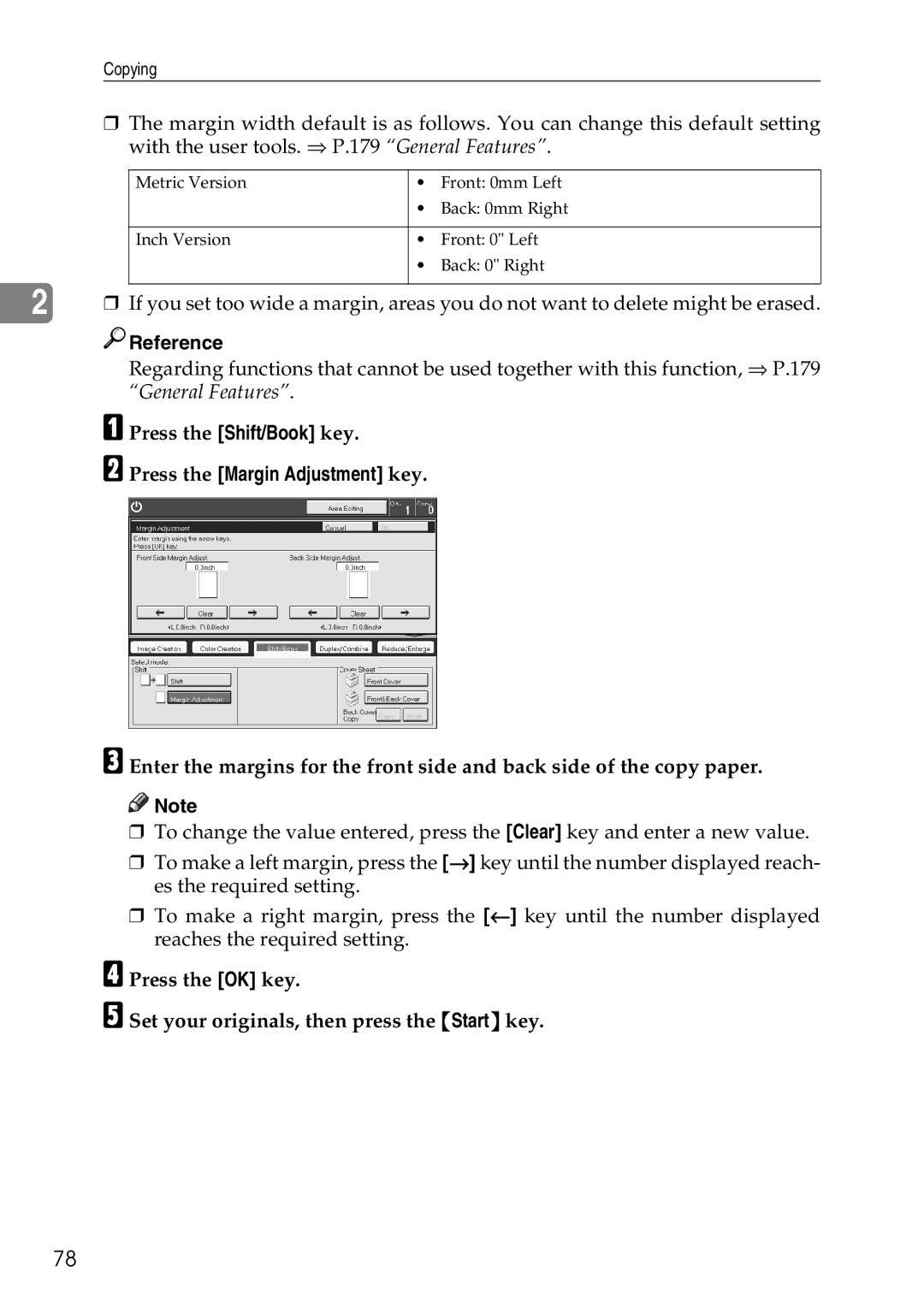 Savin SDC326 manual Reference, Press the Margin Adjustment key 