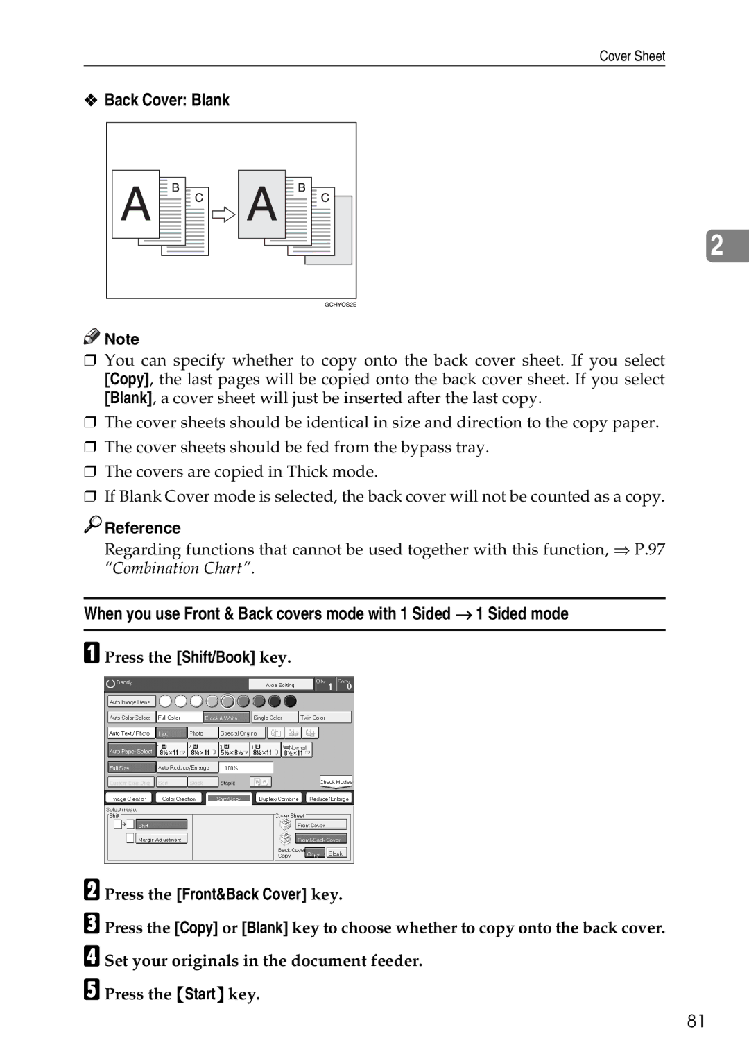 Savin SDC326 manual Back Cover Blank, Press the Front&Back Cover key 