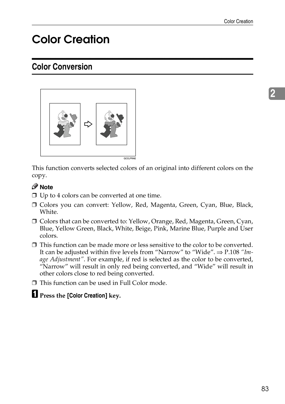 Savin SDC326 manual Color Conversion, Press the Color Creation key 