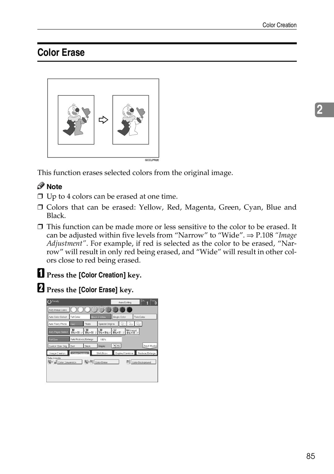 Savin SDC326 manual Color Erase 