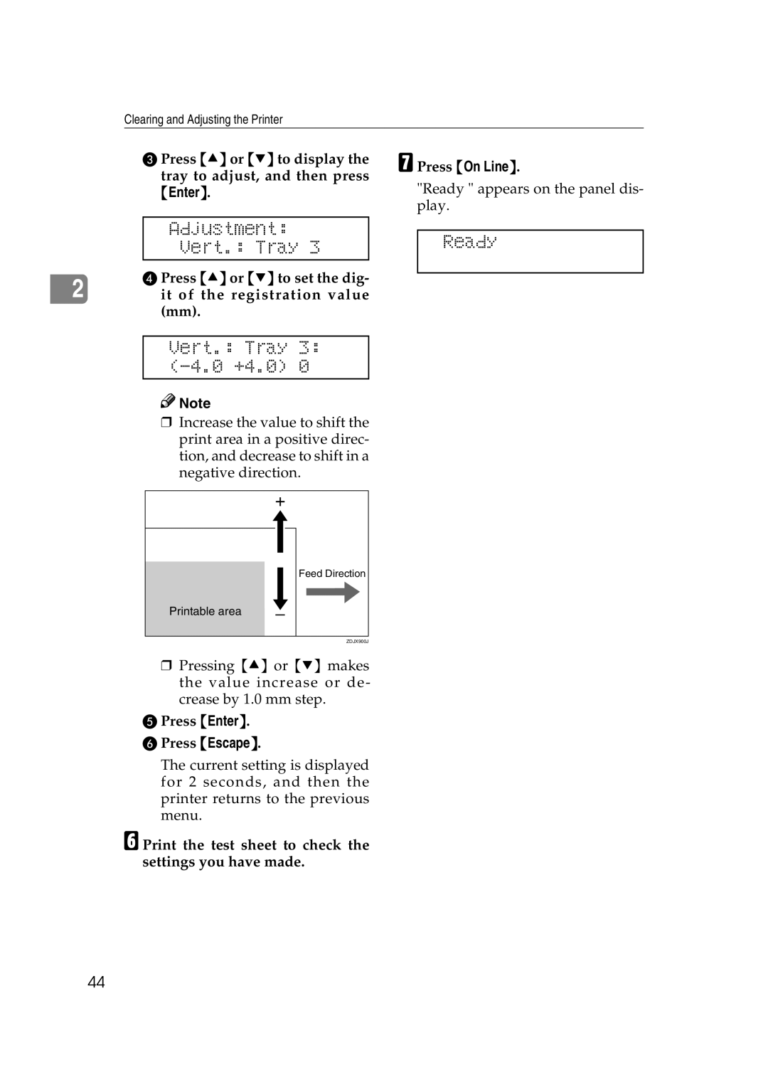 Savin SLP38C manual Adjustment Vert. Tray, Vert. Tray 3 -4.0 +4.0 