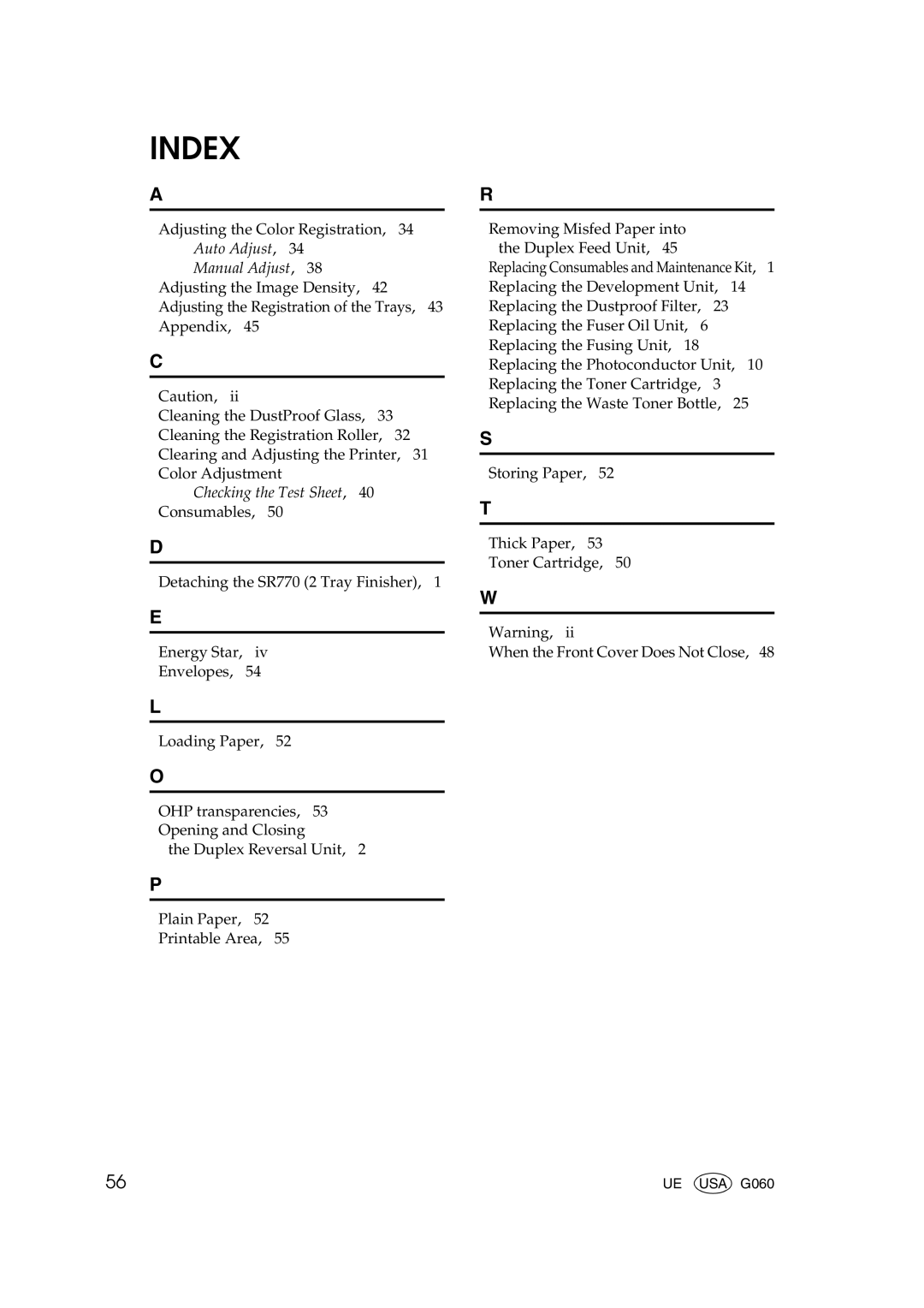 Savin SLP38C manual Index 