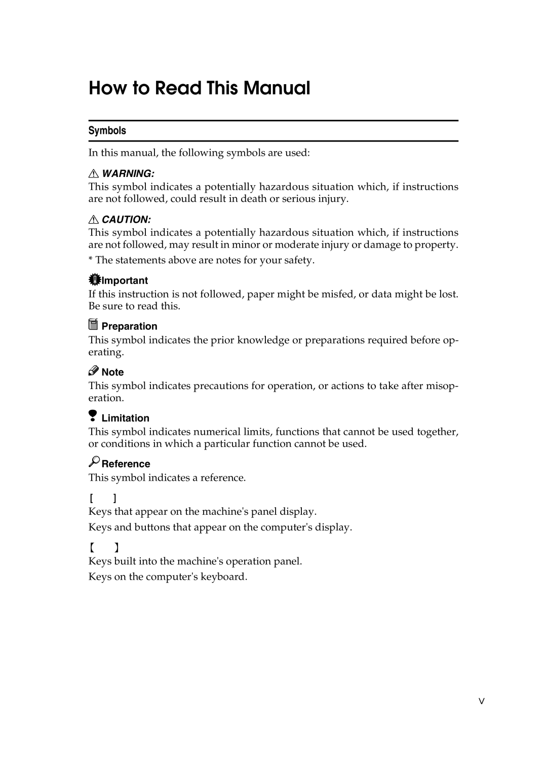 Savin SLP38C manual How to Read This Manual, Symbols 