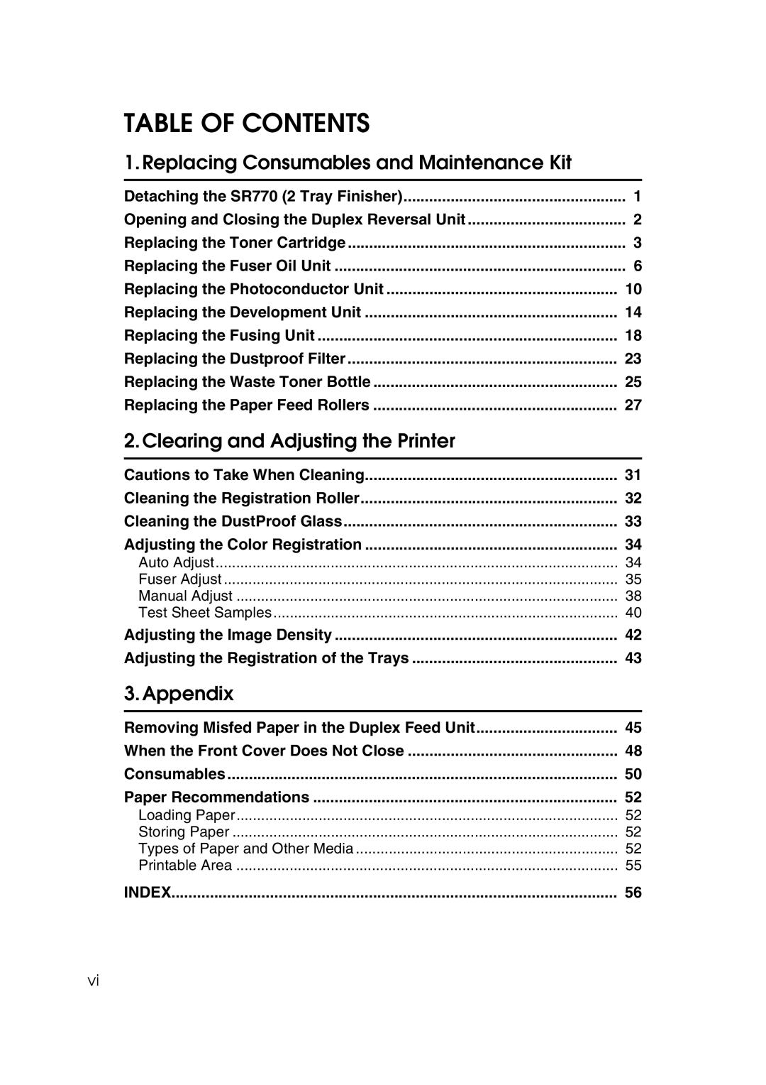 Savin SLP38C manual Table of Contents 