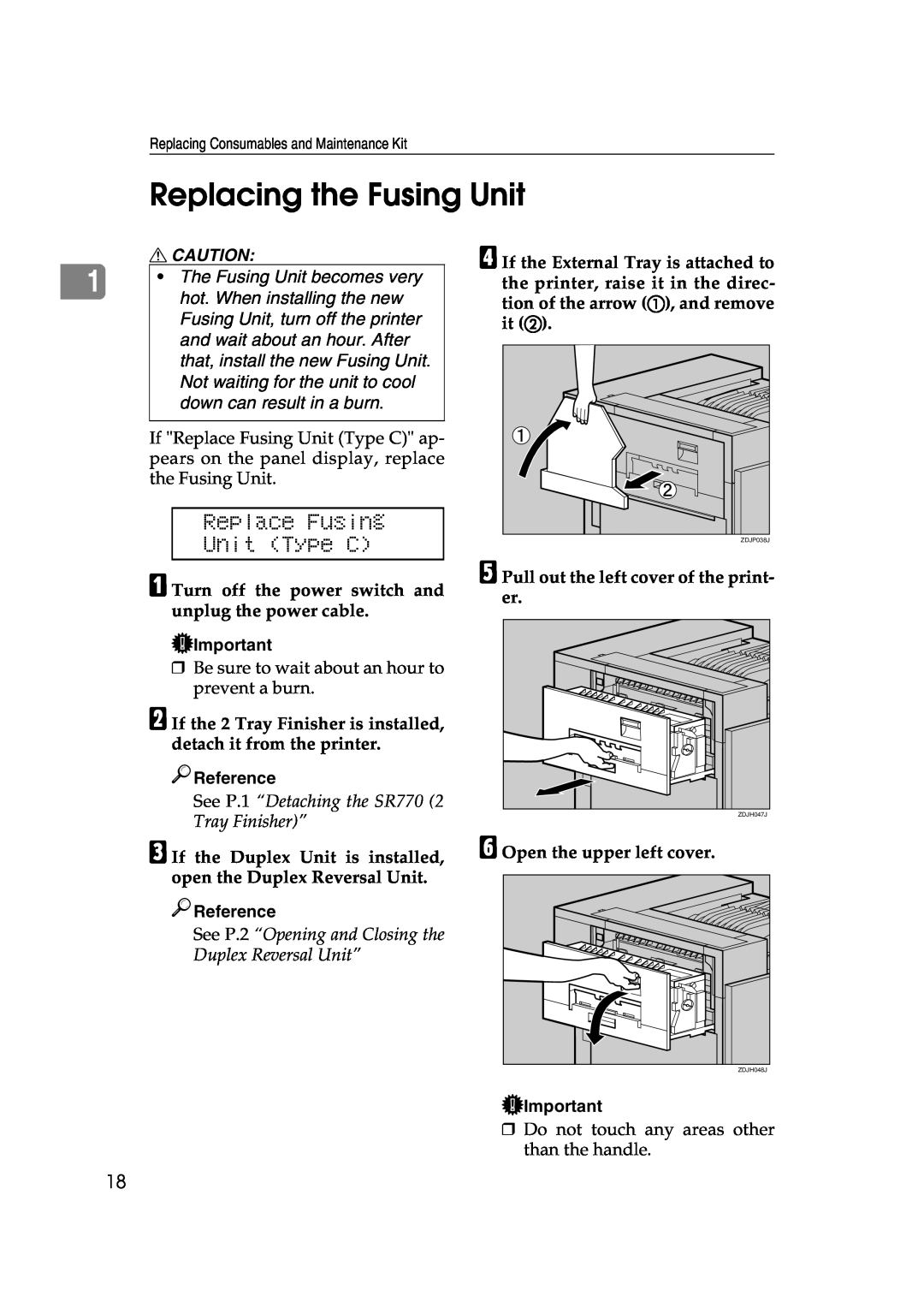 Savin SLP38C manual Replacing the Fusing Unit, Replace Fusing Unit Type C, Reference 