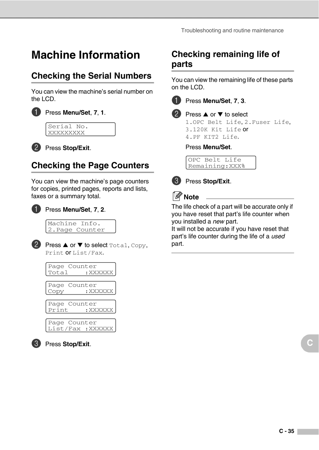 Savin SPC210SF manual Machine Information, Checking the Serial Numbers, Checking the Page Counters 