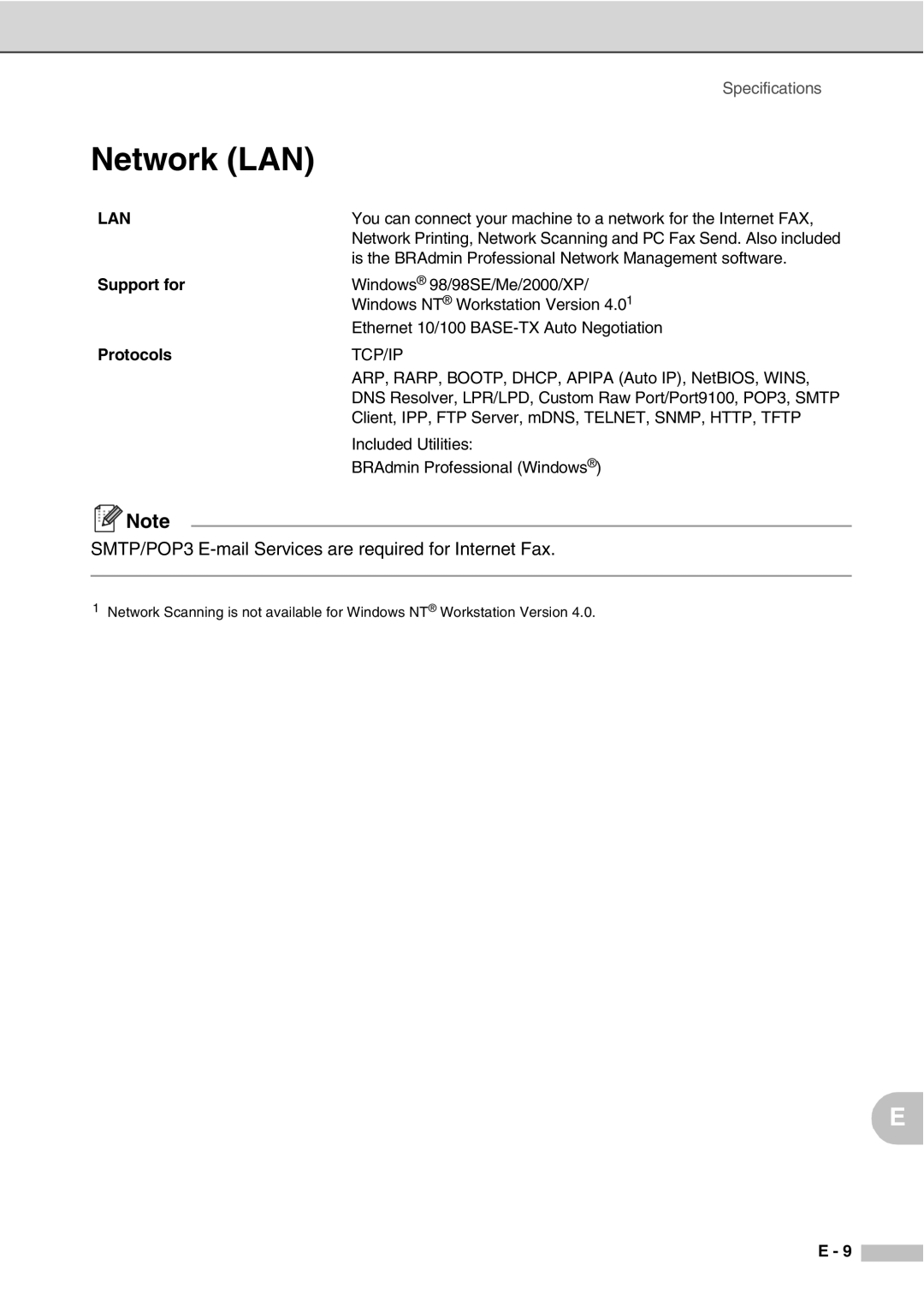 Savin SPC210SF manual Network LAN, Lan 