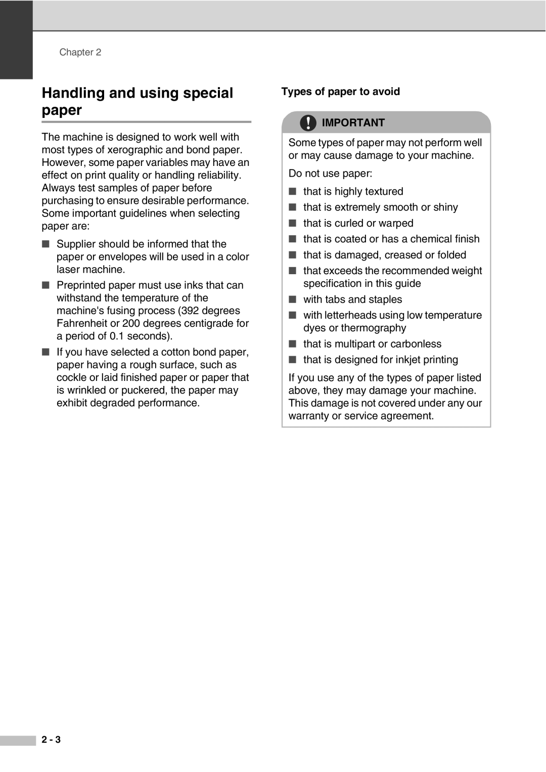 Savin SPC210SF manual Handling and using special paper, Types of paper to avoid 