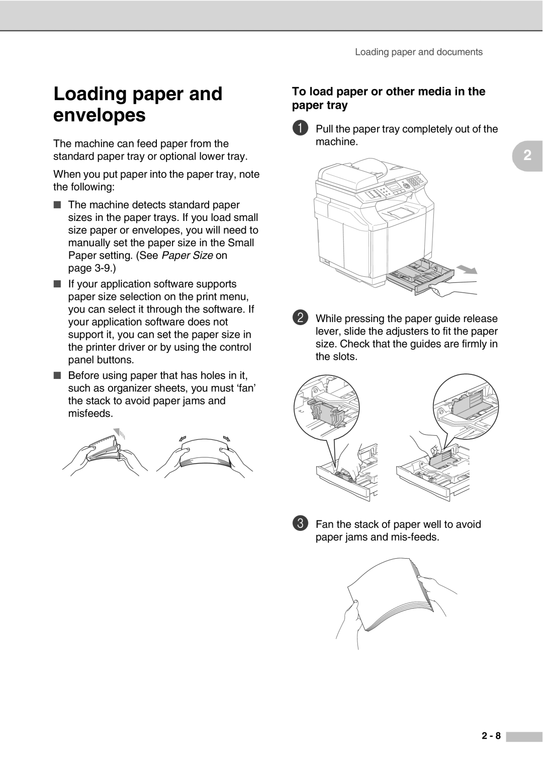 Savin SPC210SF manual Loading paper and envelopes, To load paper or other media in the paper tray 