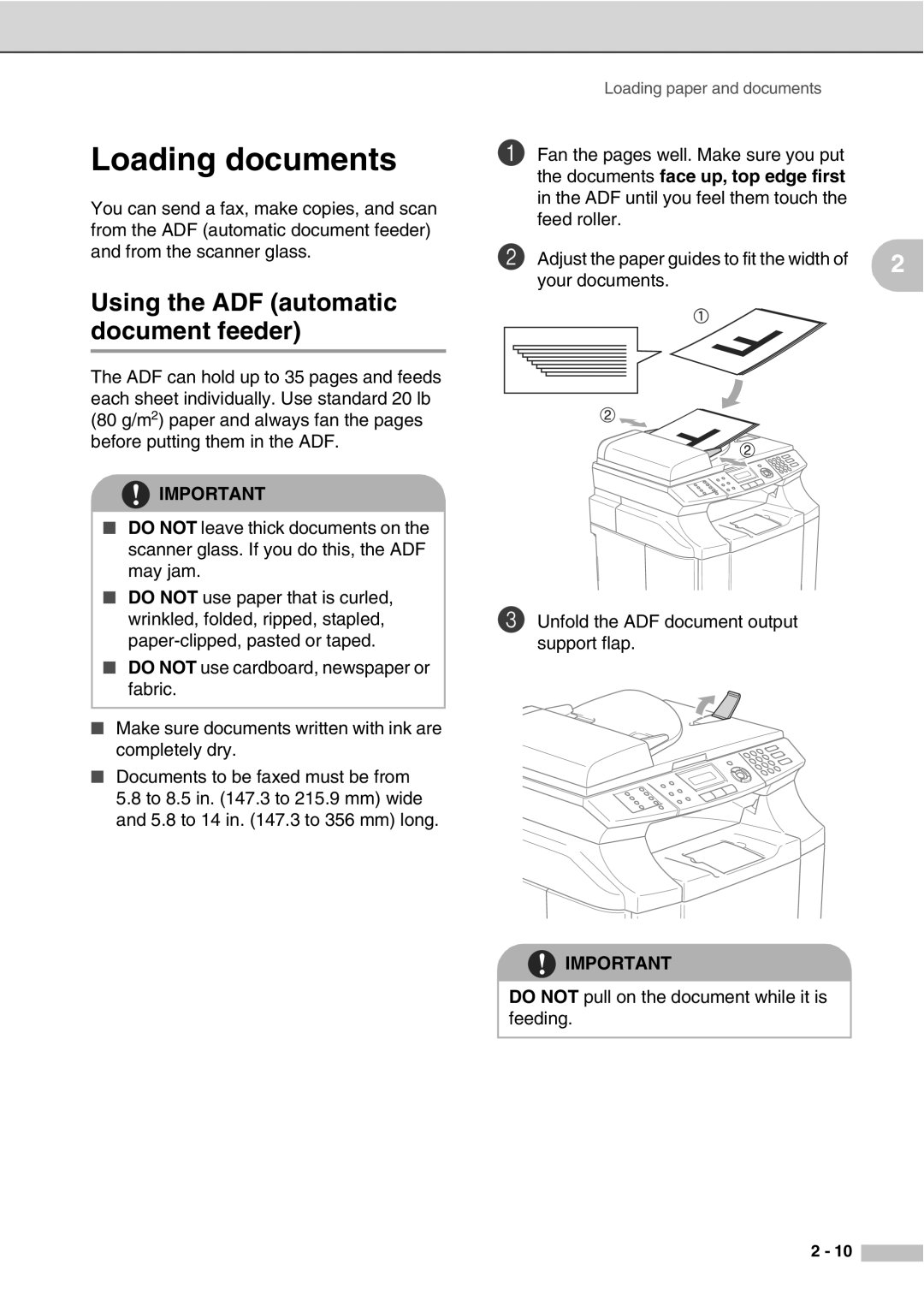 Savin SPC210SF manual Loading documents, Using the ADF automatic document feeder 