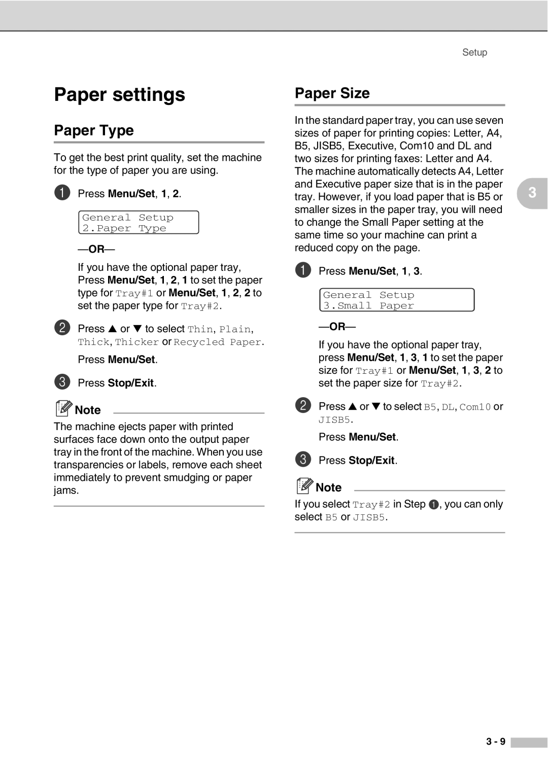 Savin SPC210SF manual Paper settings, Paper Type, Paper Size 