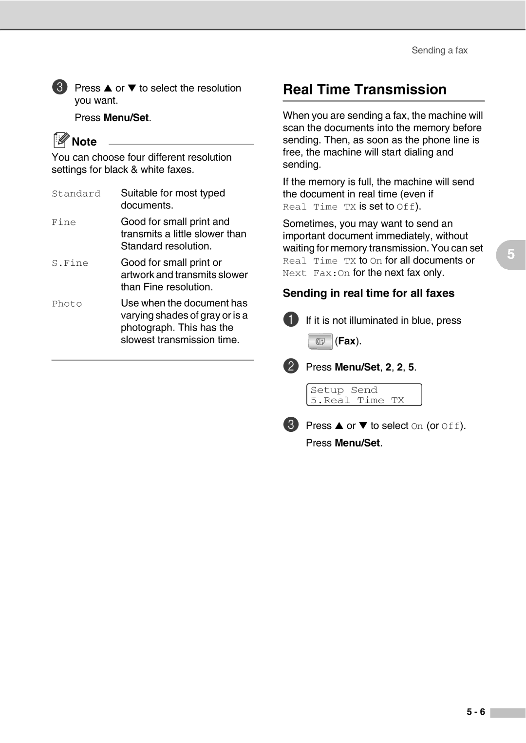 Savin SPC210SF manual Real Time Transmission, Sending in real time for all faxes 