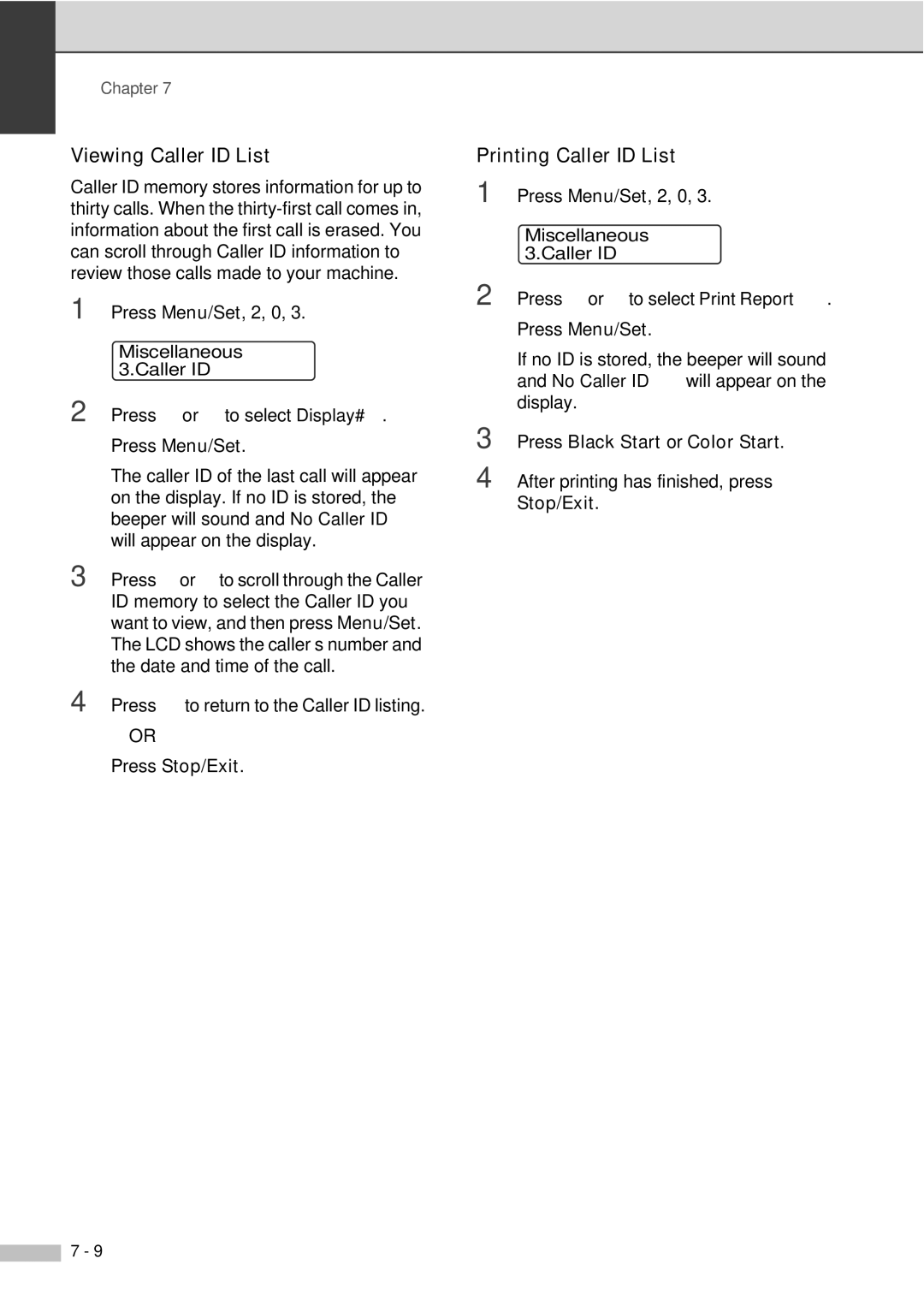 Savin SPC210SF manual Viewing Caller ID List, Printing Caller ID List 