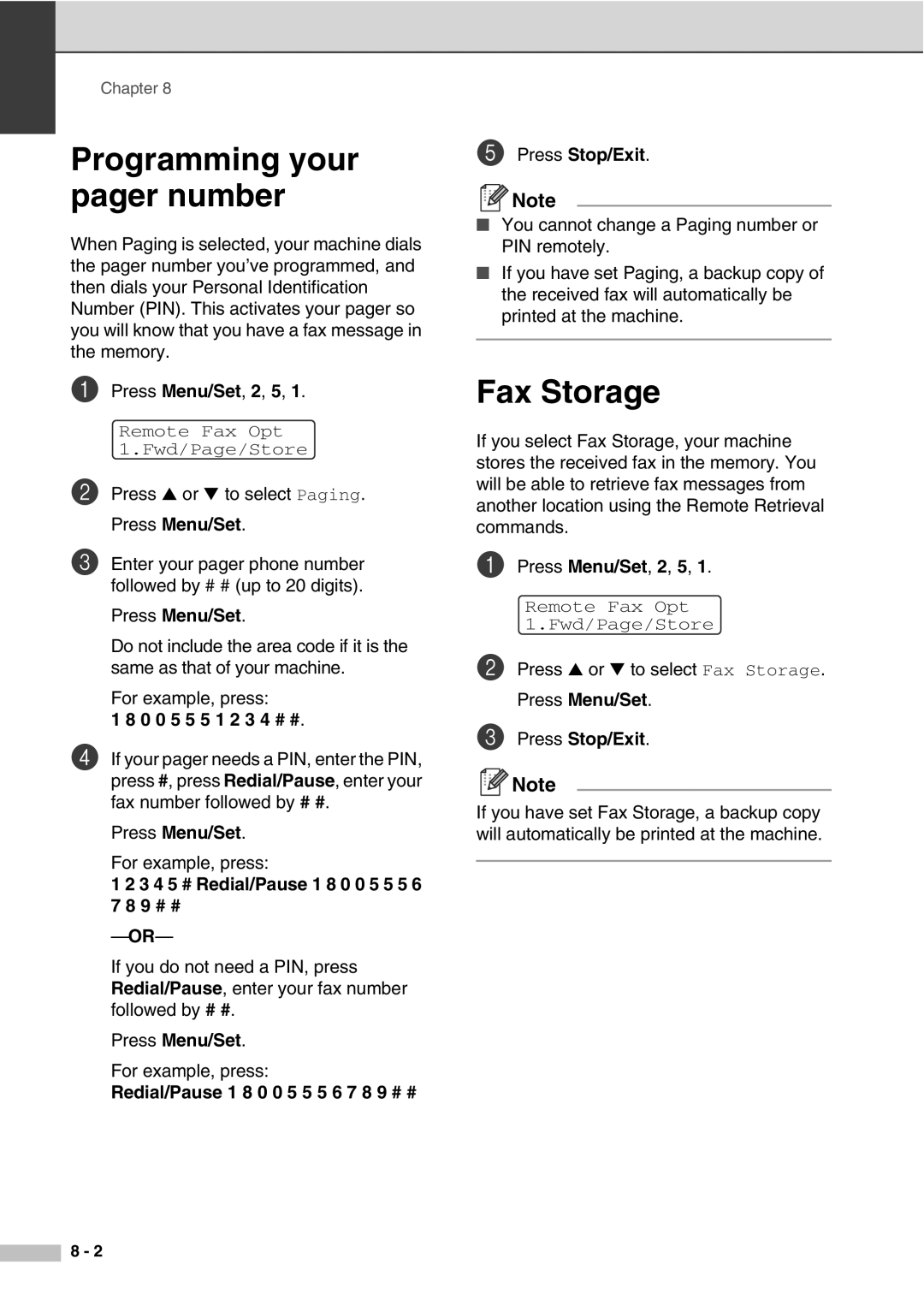 Savin SPC210SF manual Programming your pager number, Fax Storage, 0 0 5 5 5 1 2 3 4 # # 