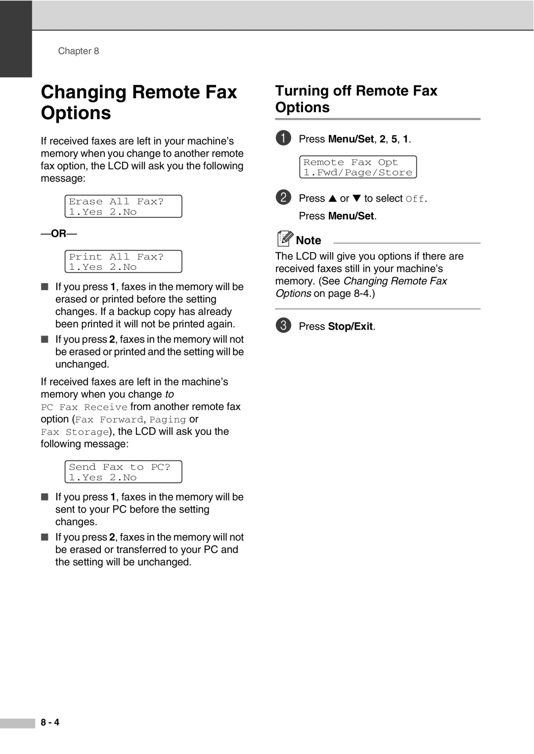 Savin SPC210SF manual Changing Remote Fax Options, Turning off Remote Fax Options 