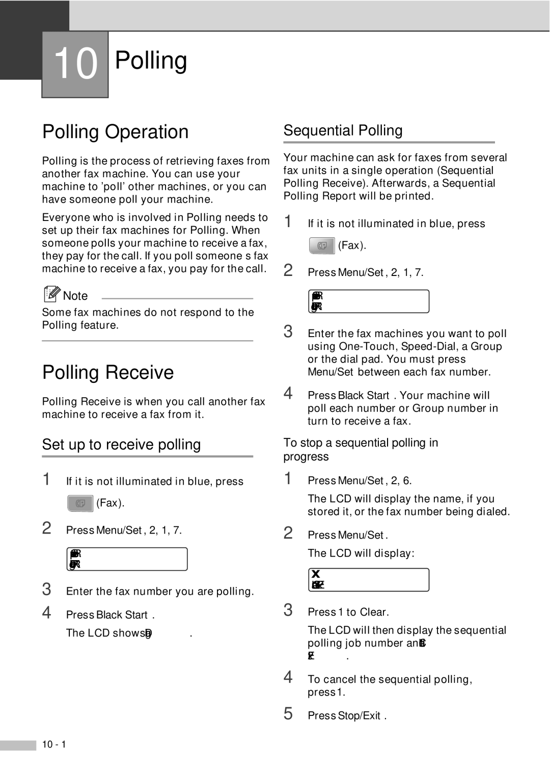 Savin SPC210SF manual Polling Operation, Polling Receive, Set up to receive polling, Sequential Polling 