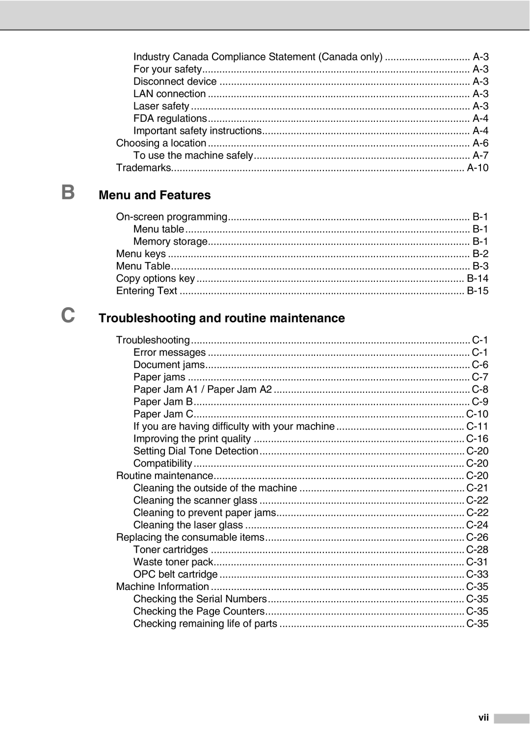 Savin SPC210SF manual Menu and Features 