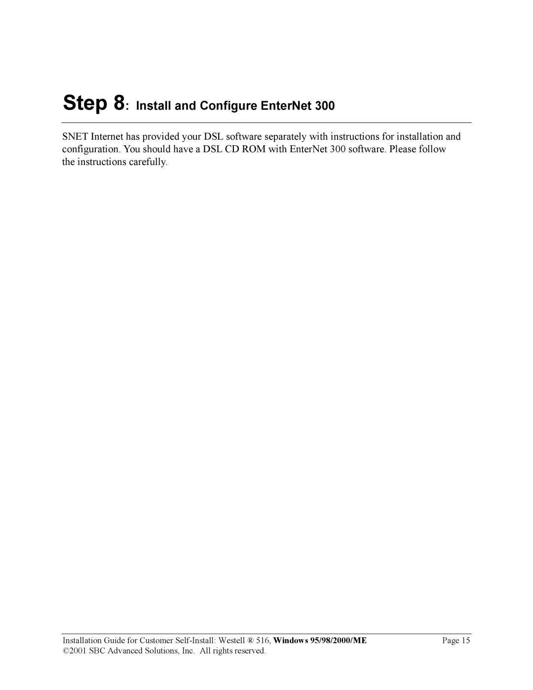 SBC comm 5260 manual Install and Configure EnterNet 