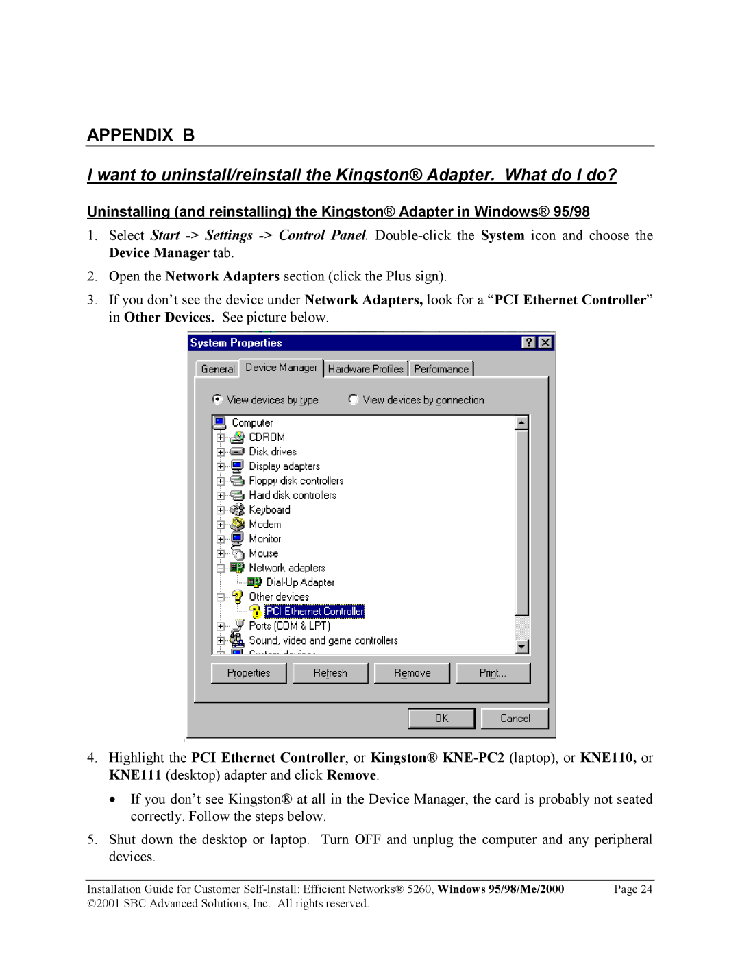 SBC comm 52609x02 manual Appendix B 