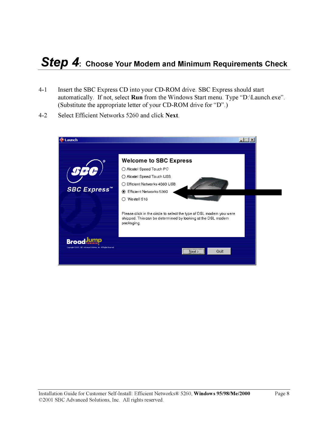 SBC comm 52609x02 manual Choose Your Modem and Minimum Requirements Check 