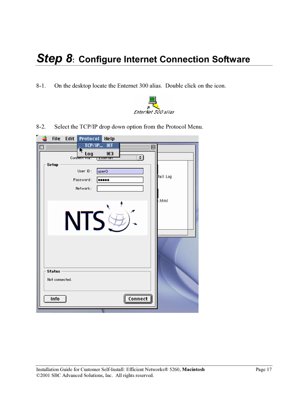 SBC comm 5260MC02A manual Configure Internet Connection Software 