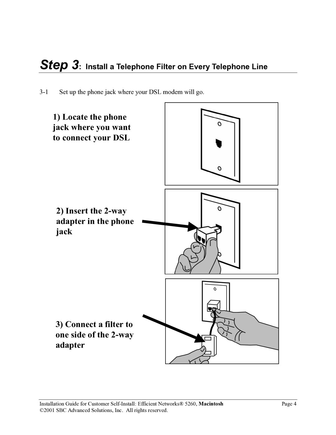 SBC comm 5260MC02A manual Install a Telephone Filter on Every Telephone Line 