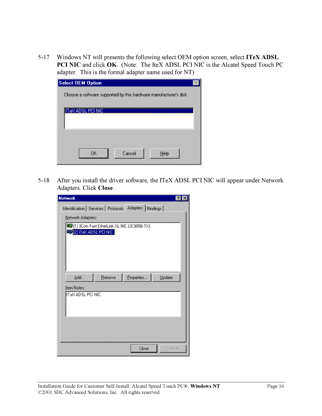 SBC comm AlcatelPCNT02A manual 