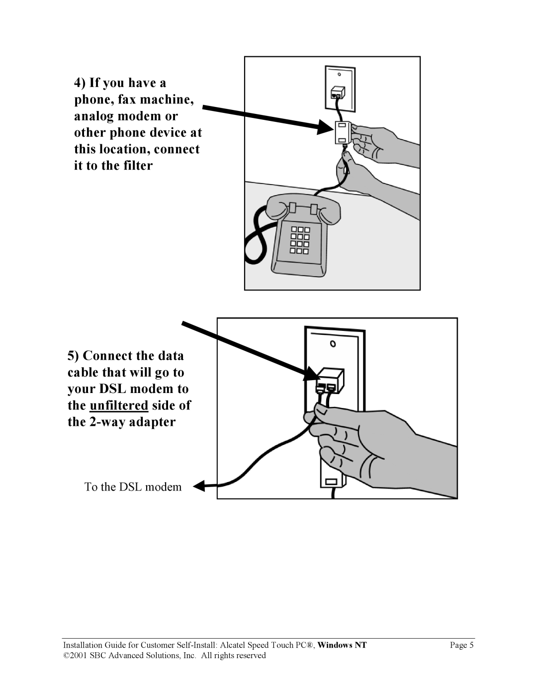 SBC comm AlcatelPCNT02A manual To the DSL modem 