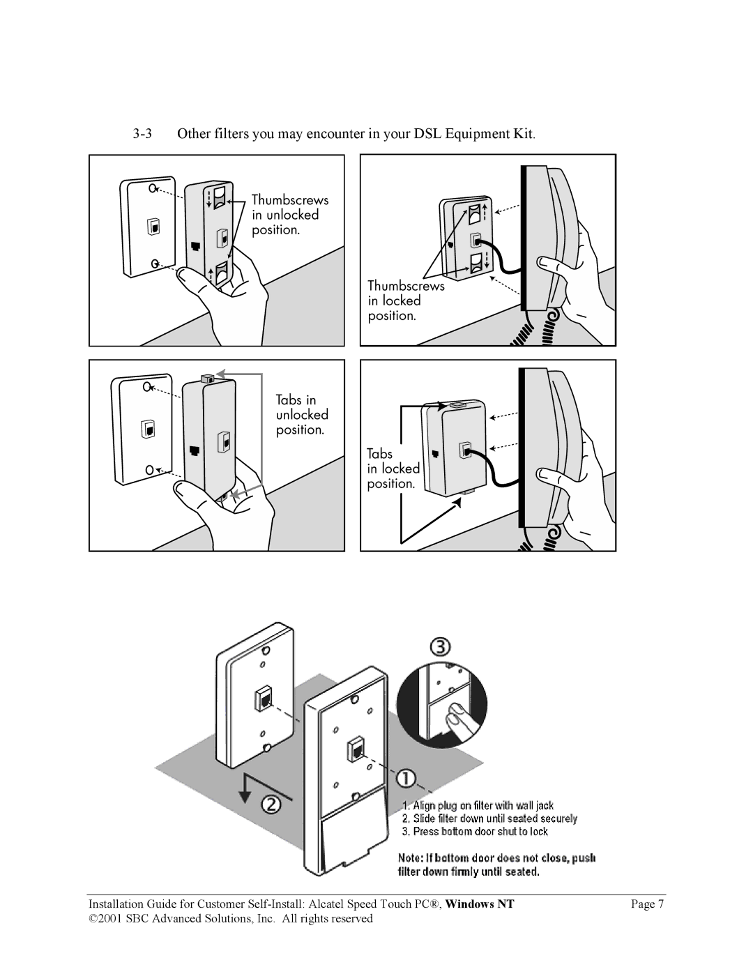 SBC comm AlcatelPCNT02A manual Other filters you may encounter in your DSL Equipment Kit 