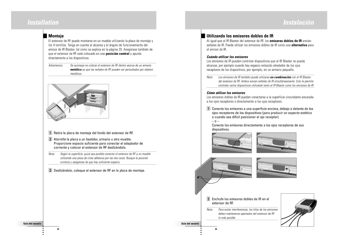 SBC comm LI900SBC Montaje, Utilizando los emisores dobles de IR, Cuándo utilizar los emisores, Cómo utilizar los emisores 