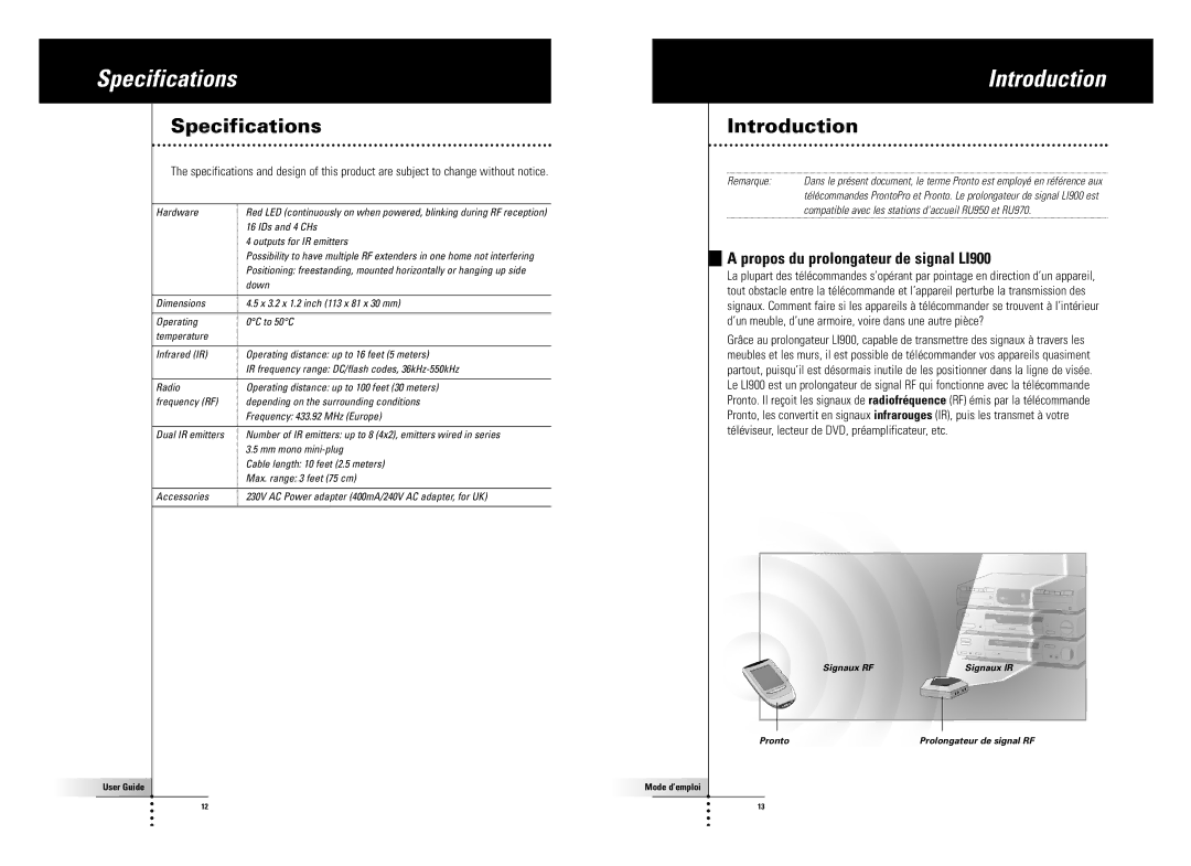 SBC comm LI900SBC manual Specifications, Propos du prolongateur de signal LI900 