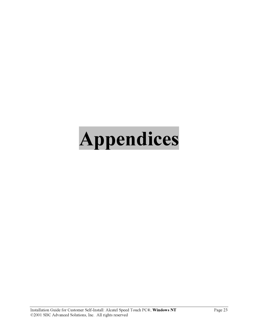 SBC comm PCNT02 manual Appendices 